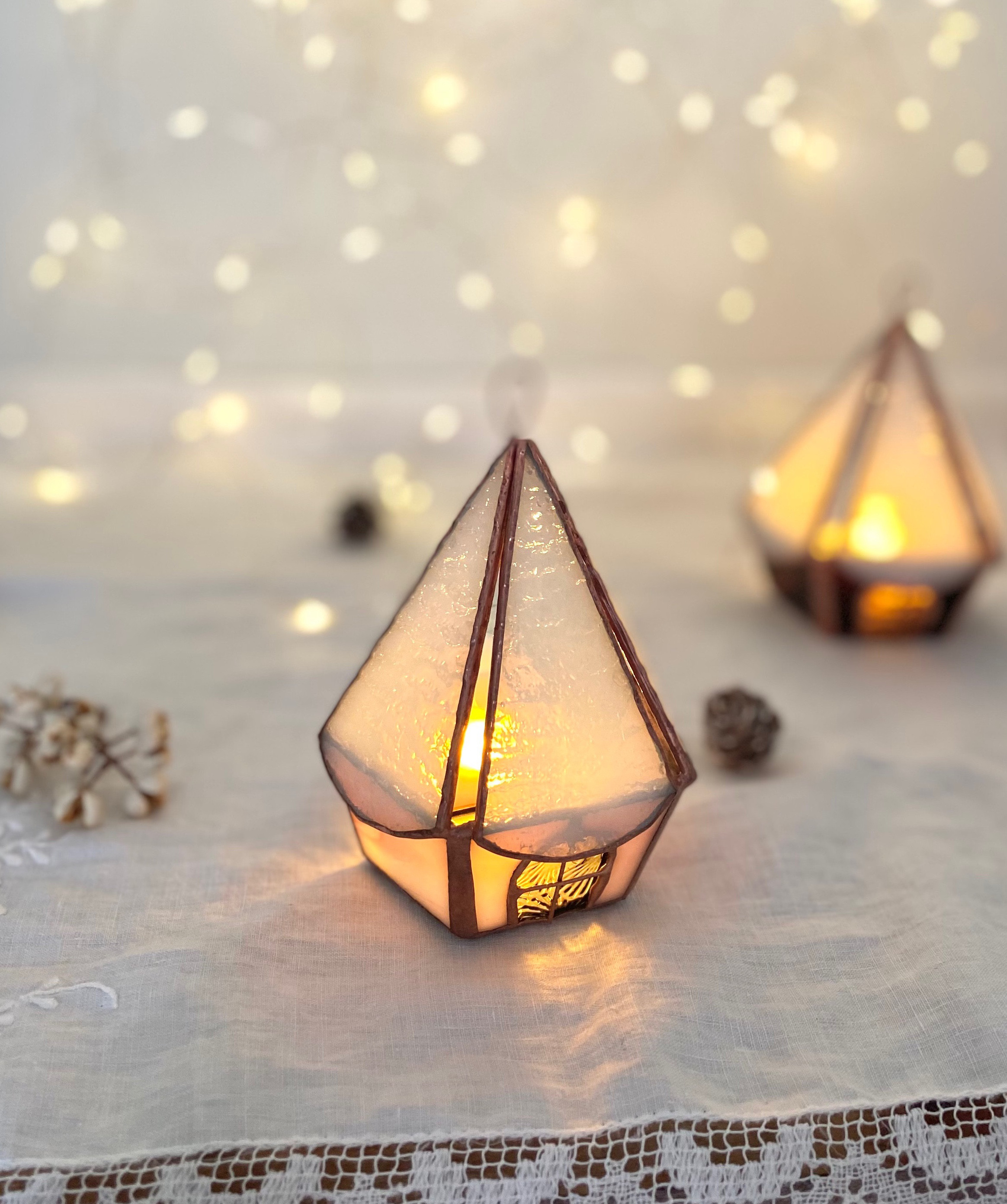 TVCM✩* 北欧の小さなおうち⑅  (ピンクホワイト)  キャンドルホルダー HP-73