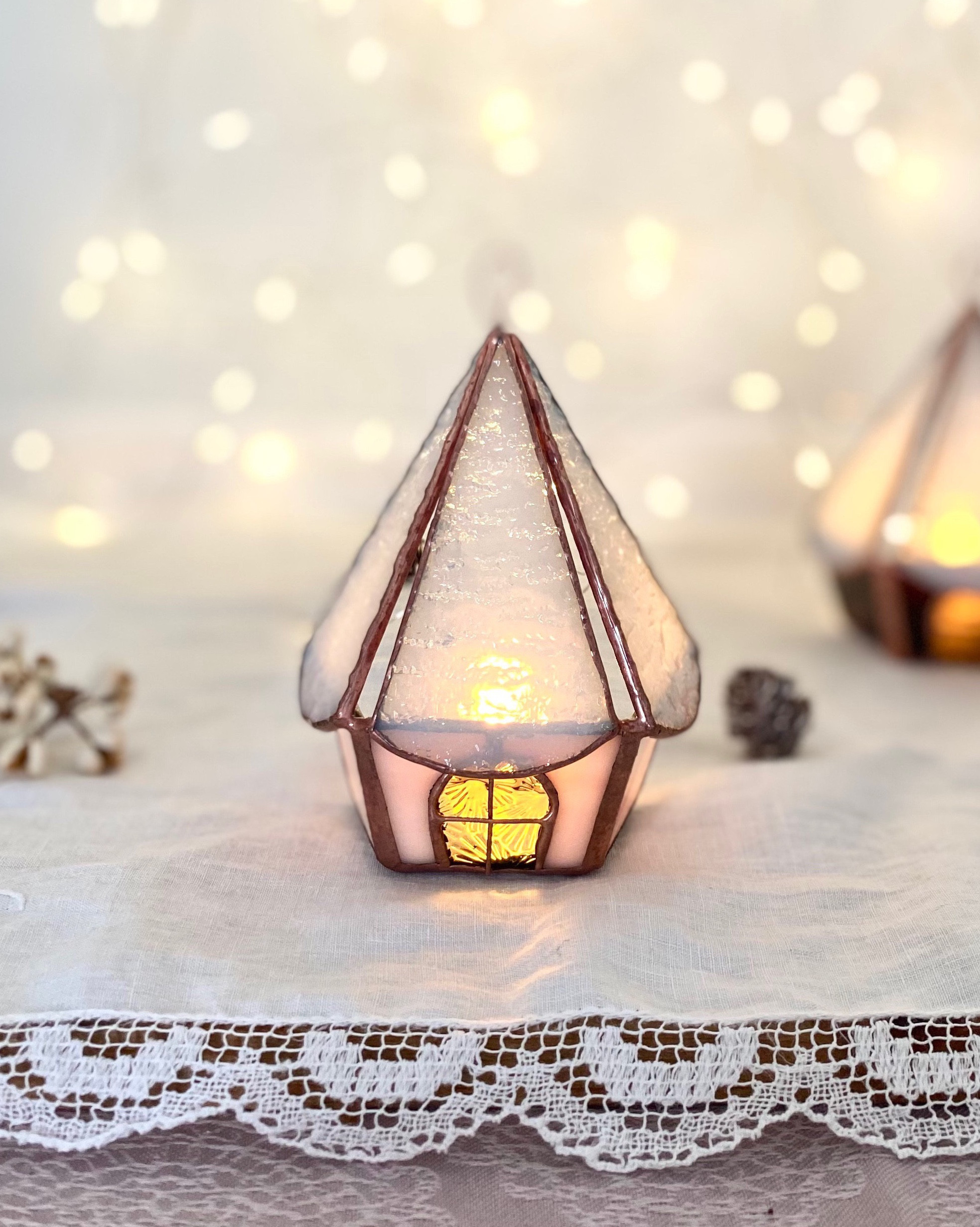 TVCM✩* 北欧の小さなおうち⑅  (ピンクホワイト)  キャンドルホルダー HP-73