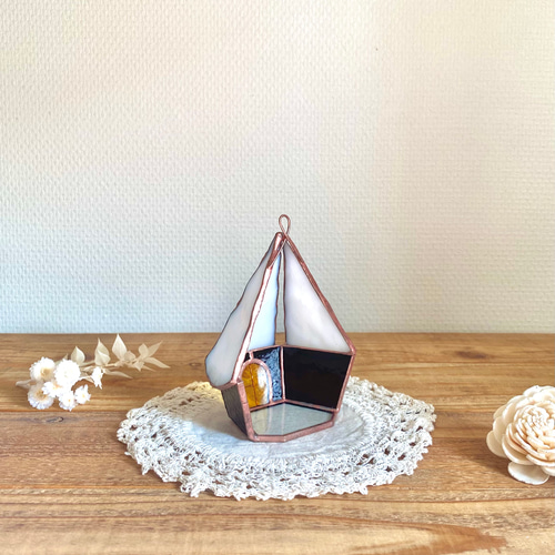 ✩* 北欧の小さなおうち⑅ (プラム) ステンドグラス キャンドル