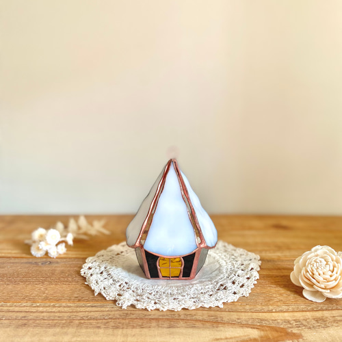 ✩* 北欧の小さなおうち⑅ (プラム) ステンドグラス キャンドル