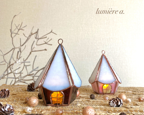 ステンドグラス ミラー絵画♦️ラタンフレーム♦️グリム童話♦️シンデレラ♦️送料込 ✩* 北欧の小さなおうち⑅ (プラム) ステンドグラス キャンドル