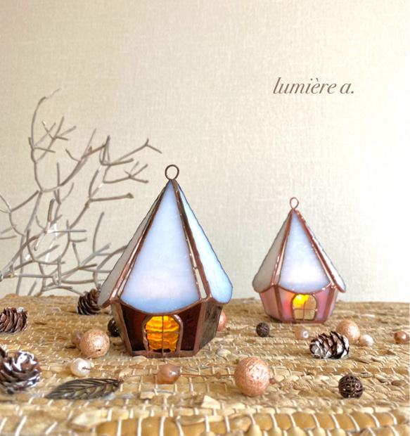 ✩* 北欧の小さなおうち⑅ (プラム) ステンドグラス キャンドル