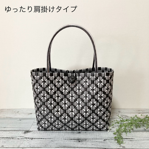 プラかごバッグ A4対応 花柄 ブラック LLサイズ プラカゴ プラカゴ