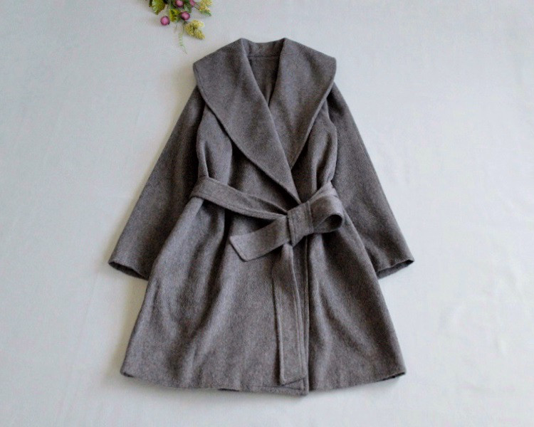★SALE★ウール混ベルト付きショールカラーシンプルなショットコート♪
