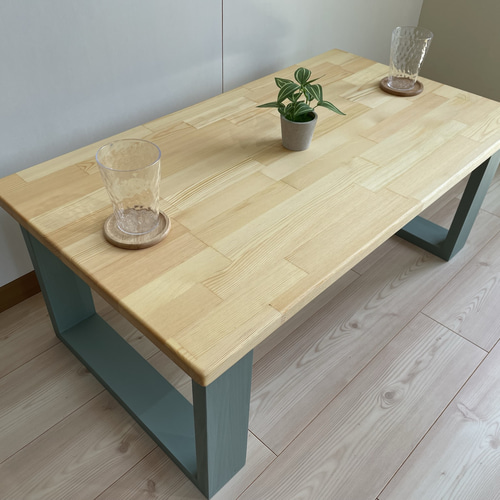 【サイズオーダー可】木のぬくもり感じるロ―テーブル・N×グリーン サイズオーダー可】木のぬくもり感じるネストテーブル ロー