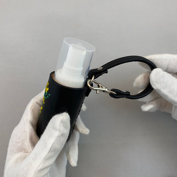 除菌スプレーボトルケース（ミモザの刺繍）ダイソーのボトルに対応 No.03012-09 3枚目の画像