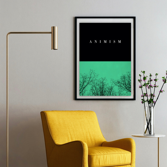 写真・グラフィックデザインポスター ANIMISM / 木 自然 風景写真 英語 グリーン ブラック フォトコラージュ 2枚目の画像