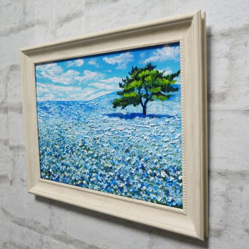 油絵 油彩 油彩画 絵画 絵 ミニ絵画 【ネモフィラの丘