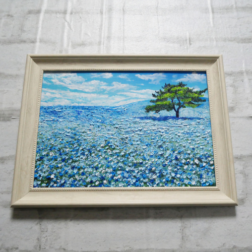 油絵 油彩 油彩画 絵画【ネモフィラの丘】 絵画 HR 通販