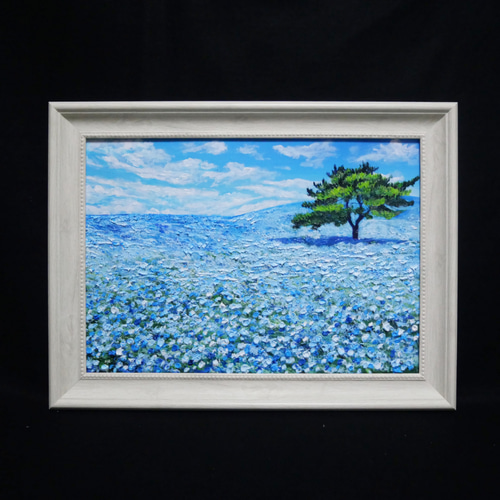 油絵 油彩 油彩画 絵画 絵 ミニ絵画 【ネモフィラの丘