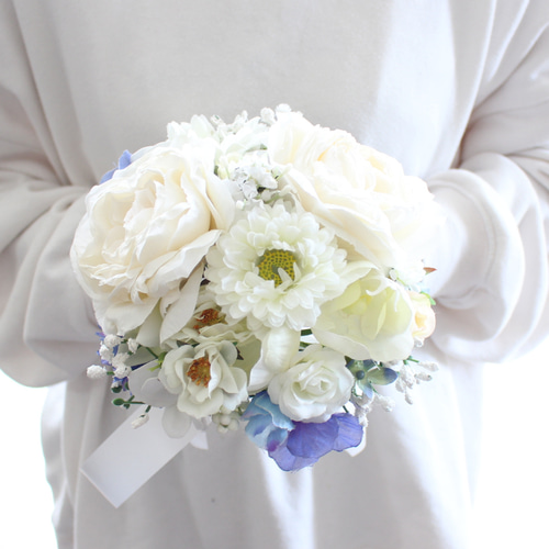 ブルー アーティフィシャルフラワー ブーケ ウェディング 造花 結婚式
