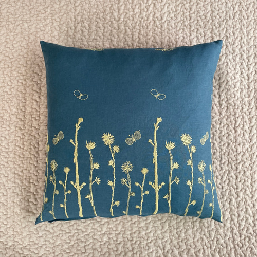 ⚮̈ミナペルホネン choucho ＋ noppara ブルー クッションカバー