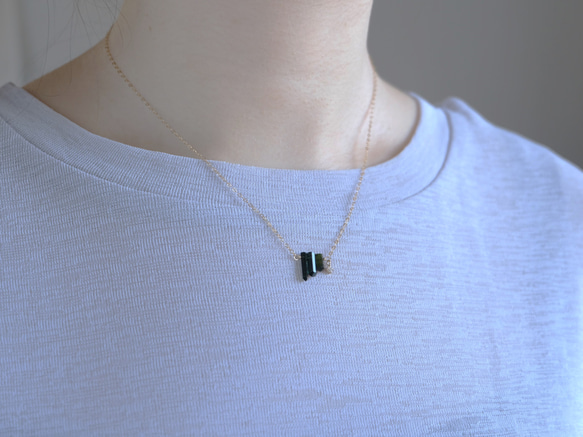 Diamond×Green Tourmaline necklace：ダイヤモンド×トルマリン　K10YG/14kgf 6枚目の画像