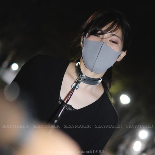 名入れの名札付き本牛革製チョーカー ブラック シルバー ワイド 調節