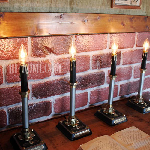 インダストリアル ボトルランプ 鉄×木 ハンドメイド 間接照明 310mm 工業系卓上照明｜インダストリアル黒キャンドルテーブルライト