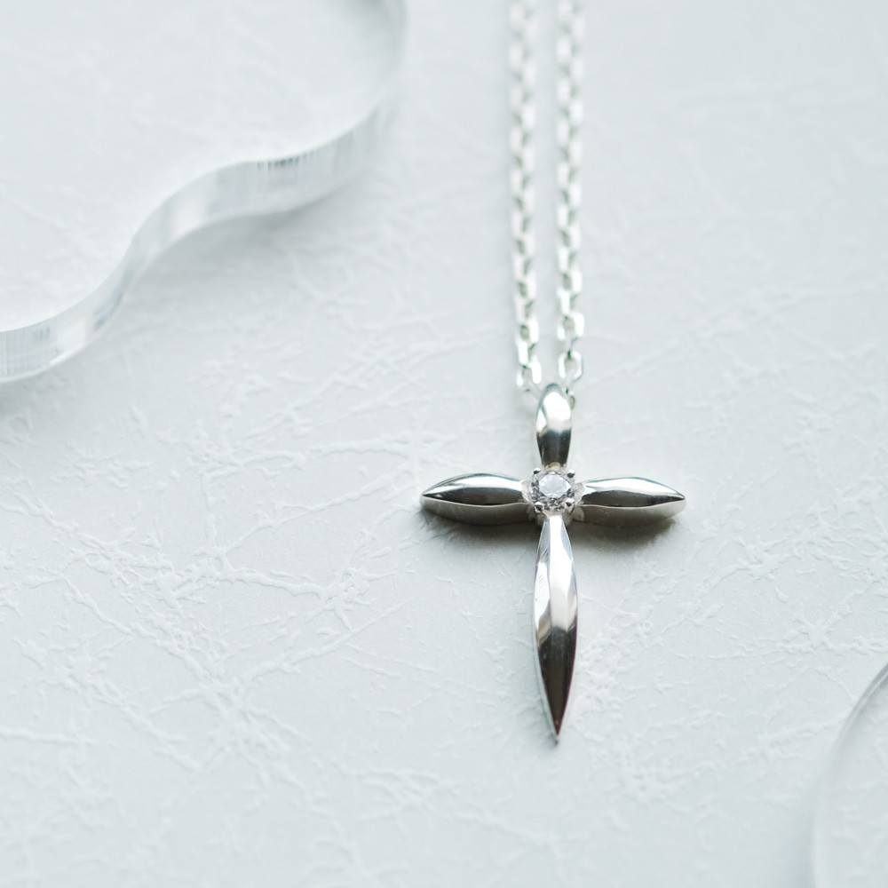 立体 クロス ロング ネックレス シルバー925