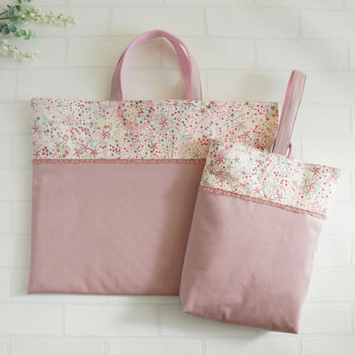 LL 45×40 持ち手あり】ピンク・リバティ・アデラジャ・巾着・縦45cm×横