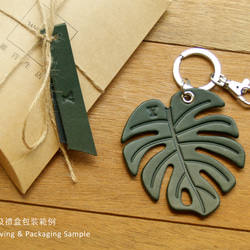 Leather Key Chain - Plant Leaf MONSTERA ( Custom Letter ) 6枚目の画像