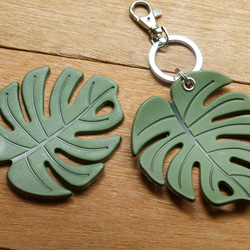 Leather Key Chain - Plant Leaf MONSTERA ( Custom Letter ) 10枚目の画像