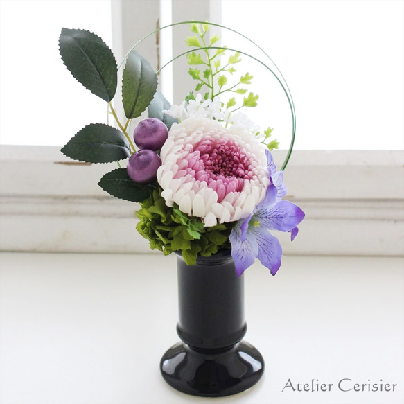 輪菊のお供え花（紫白菊 桔梗）仏花 Sサイズ プリザーブドフラワー 2枚目の画像