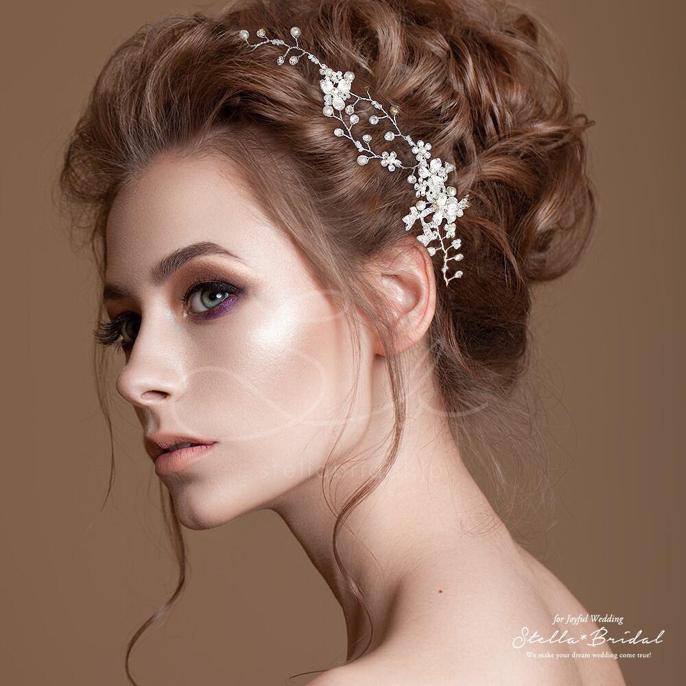 三つ葉のチャームの小枝のヘッドドレス ミリー ｜ウェディングヘアアクセサリー/ブライダルカチューム /受注生産品