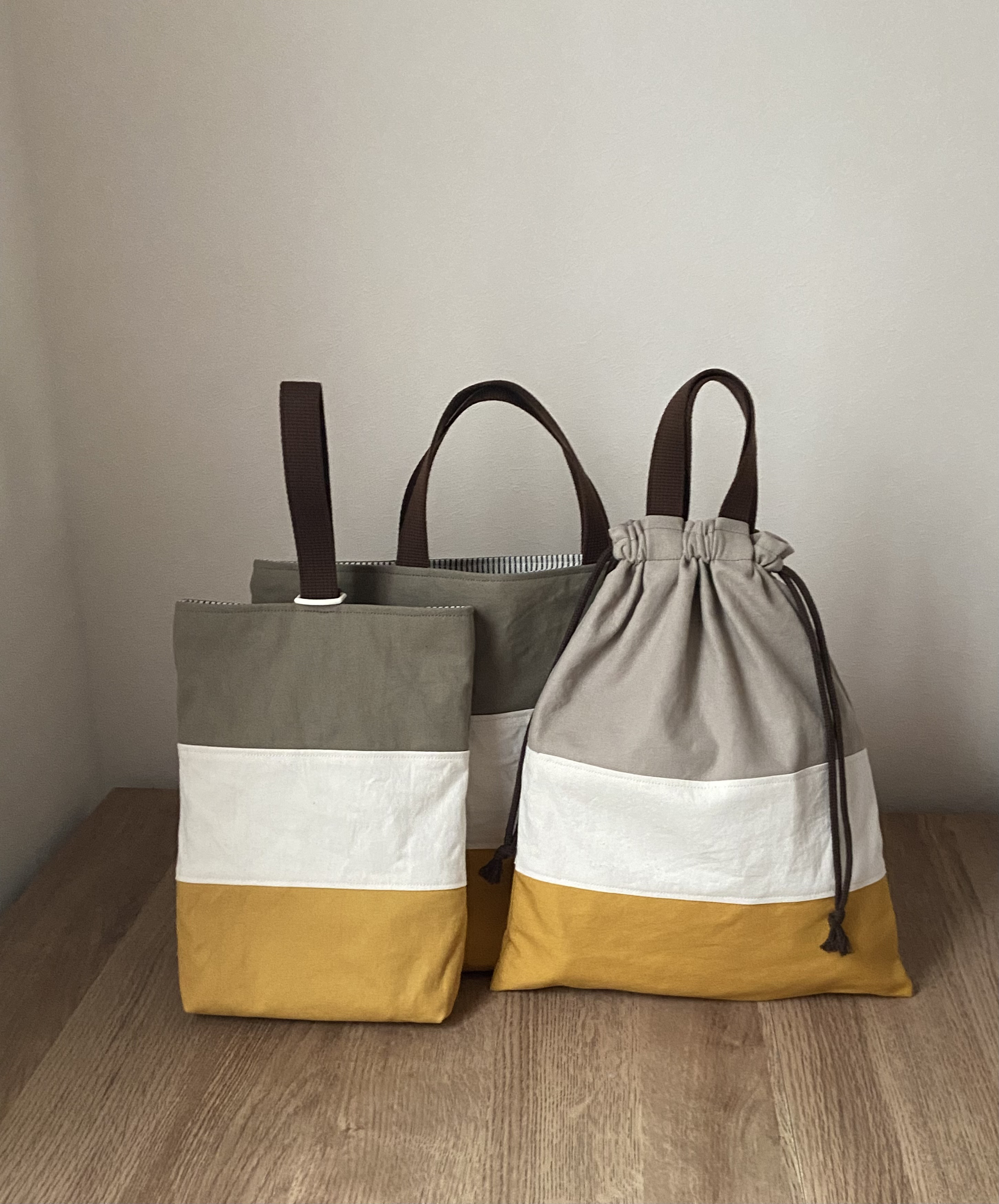 レッスンバッグ 11号帆布・シューズバッグ・体操着袋（持ち手付き）3点セット  マスタード