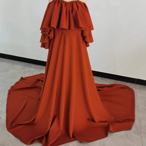 カラードレス テラコッタ色 オフショルダー ロングトレーン 前撮り  