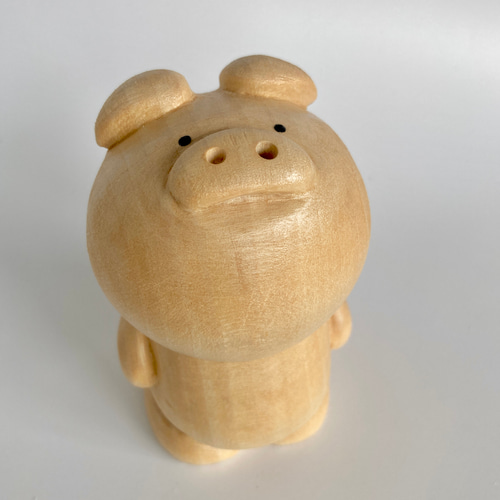 ぶた 木彫り 置物【匠の木彫り 座り ぶた 】 かわいい 豚 の 木彫り