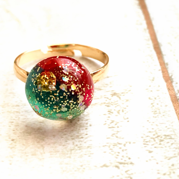 煌めく冬カラーリング　フリーサイズ　レジン作品　クリスマス　再販品　指輪　アクセサリー　送料無料 4枚目の画像