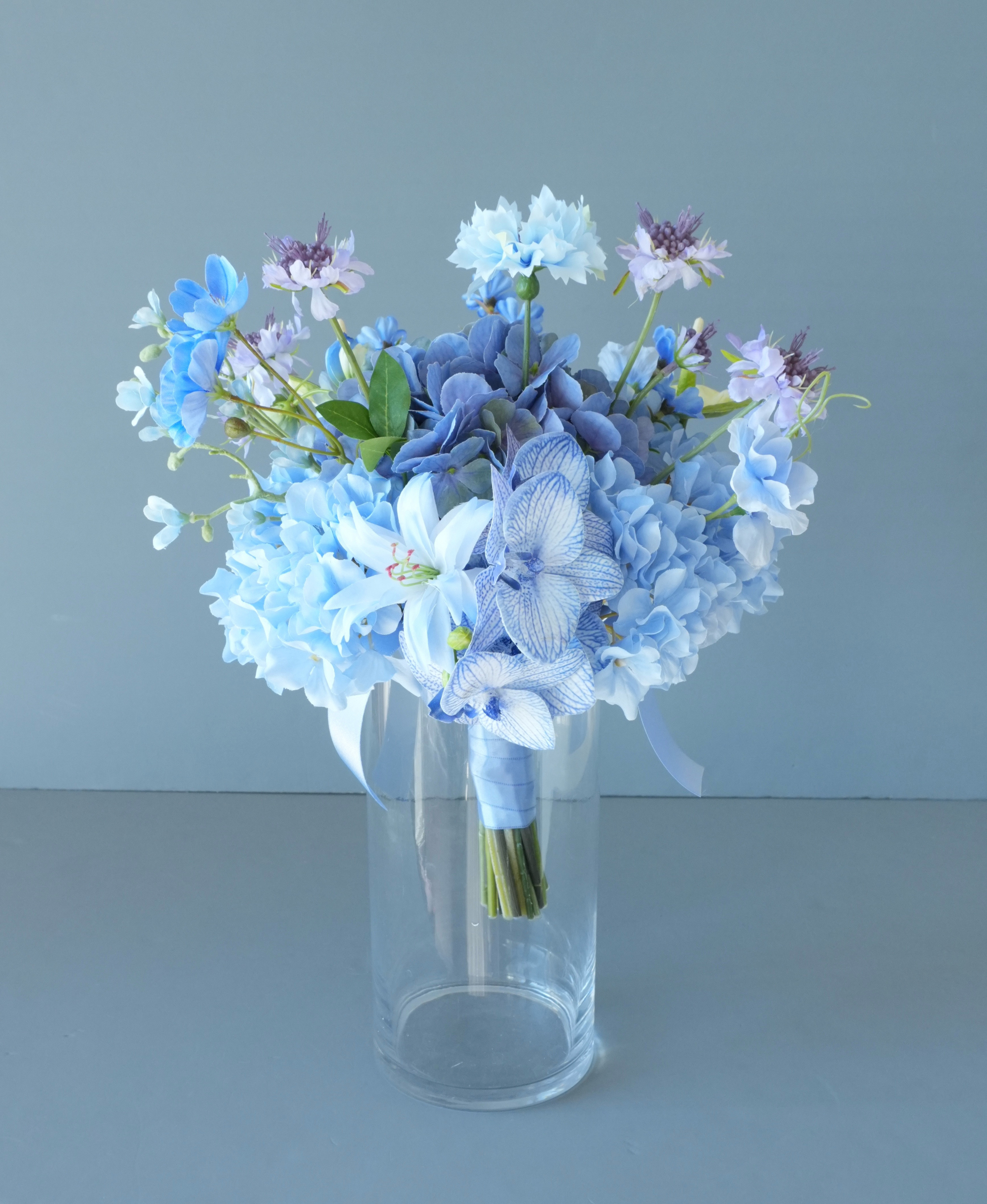 淡ブルーのウェディングブーケ　アーティフィシャルフラワー　ウェディング　結婚式に