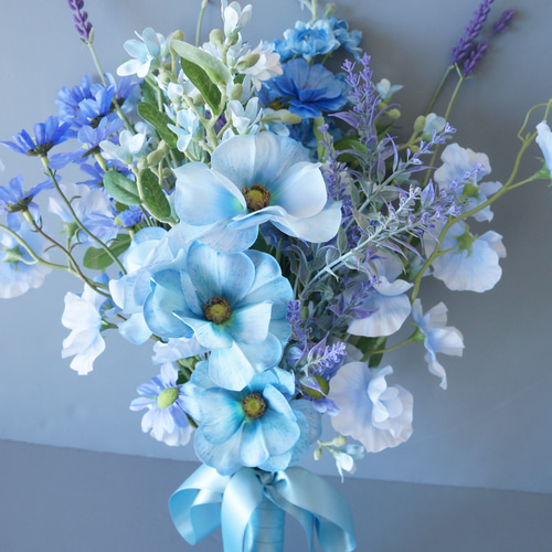 ブーケ アーティフィシャルフラワー 秋のウェディングブーケ ブルー