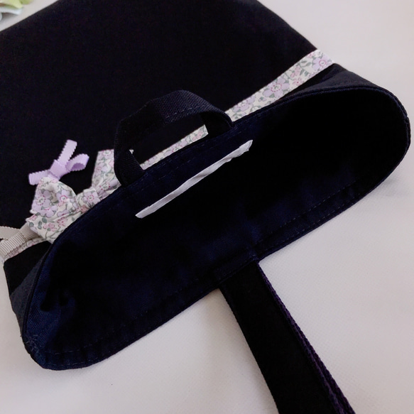Mart掲載【基本の3点セット】紫・リバティリボン・紺色・レッスンバッグ・30cm40cm・上履き袋・体操着袋・コットン 11枚目の画像