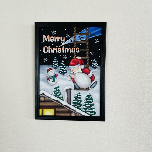 クリスマスサンタ(受注制作)フレーム付✨チョークアート・原画