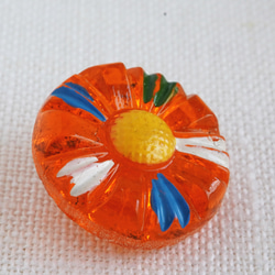 (1個) 18mm チェコ製 アンティーク ガラスボタン デイジー　＊ ヴィンテージ オレンジ 花 2枚目の画像