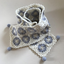 ウール100%  モチーフ編み（かぎ針編み）のストール　マフラー　ショール　ネックウォーマー 1枚目の画像