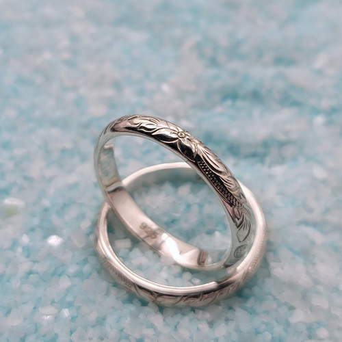 シルバー 925彫刻入り 小型リング5号スクロール プルメリアハワジュ