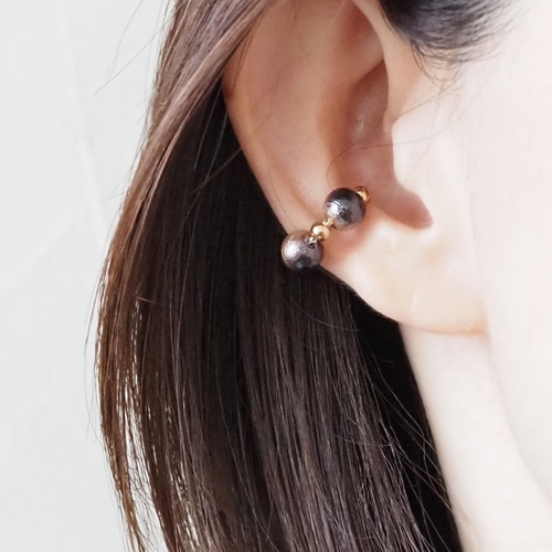 チョコレート＆ナッツ＊バイカラーコットンパールとクリスタルパールの  