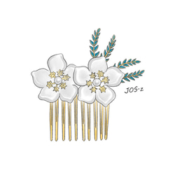 白いお花のヘアコーム  チェコガラス　ヘアアクセサリー　髪飾り 3枚目の画像