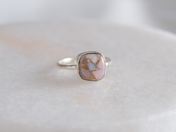 copper pink opal ring　コッパーピンクオパール シルバーリング　silver925 1枚目の画像