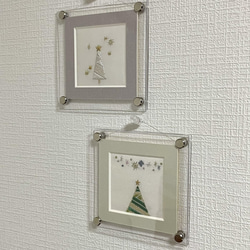 ホワイトクリスマスツリー　刺繍フレーム　絹糸と金銀糸の日本刺繍　壁飾り　インテリア雑貨 9枚目の画像