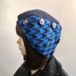 青と紺の千鳥格子がかわいい❤︎ボタン付きウールベレー帽 4枚目の画像