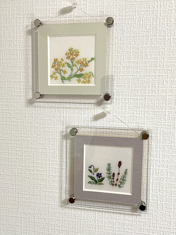 菜の花　刺繍フレーム　絹糸と金糸の日本刺繡　壁飾り　インテリア 9枚目の画像