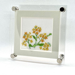 菜の花　刺繍フレーム　絹糸と金糸の日本刺繡　壁飾り　インテリア 5枚目の画像