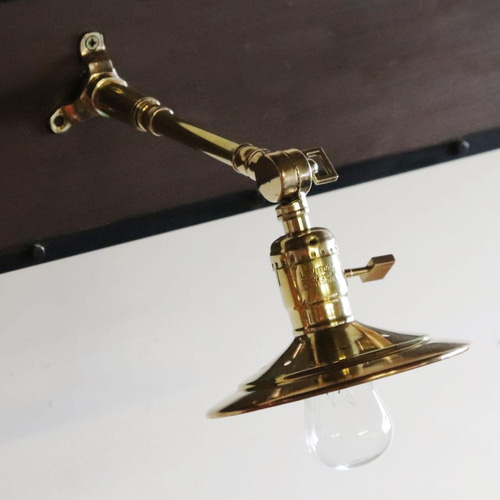 大】インダストリアル真鍮製平皿シェード&角度調整付ブラケットライト