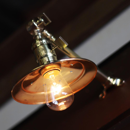 大】インダストリアル真鍮製平皿シェード&角度調整付ブラケットライト