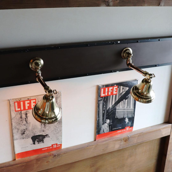 工業系壁掛け照明｜真鍮製山型シェード＆銅製配管インダストリアルブラケットライト◆おしゃれ/カフェ/店舗/真鍮壁付け照明 白熱球