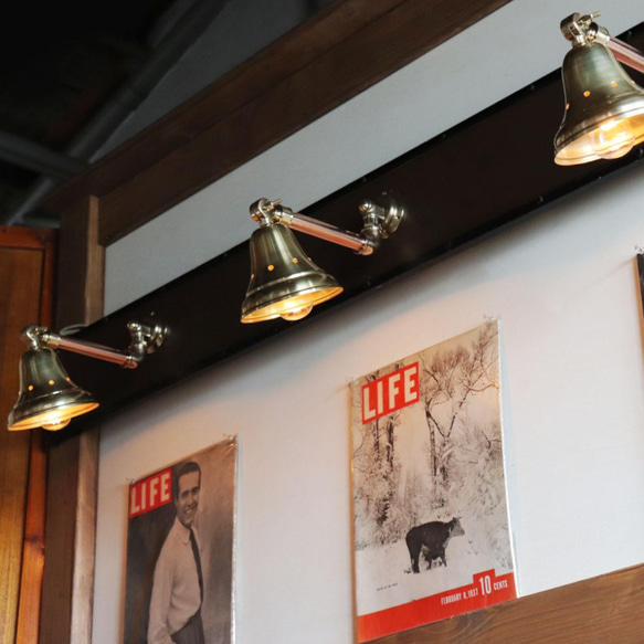 工業系壁掛け照明｜真鍮製山型シェード＆銅製配管インダストリアルブラケットライト◆おしゃれ/カフェ/店舗/真鍮壁付け照明 白熱球