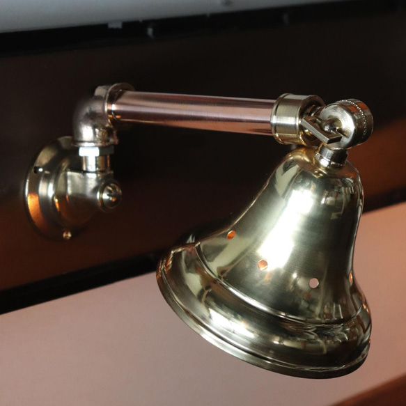 工業系壁掛け照明｜真鍮製山型シェード＆銅製配管インダストリアルブラケットライト◆おしゃれ/カフェ/店舗/真鍮壁付け照明 白熱球