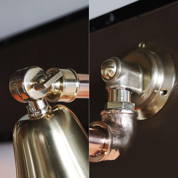 工業系壁掛け照明｜真鍮製山型シェード＆銅製配管インダストリアルブラケットライト◆おしゃれ/カフェ/店舗/真鍮壁付け照明 白熱球