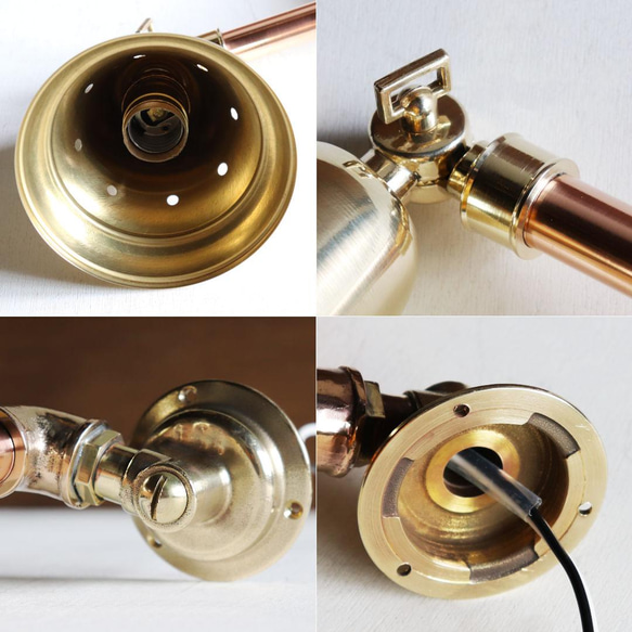 工業系壁掛け照明｜真鍮製山型シェード＆銅製配管インダストリアルブラケットライト◆おしゃれ/カフェ/店舗/真鍮壁付け照明 白熱球